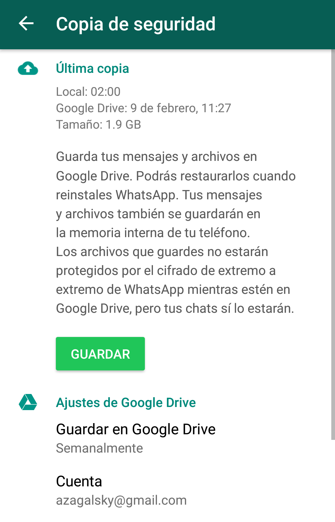 WhatsApp copia de seguridad