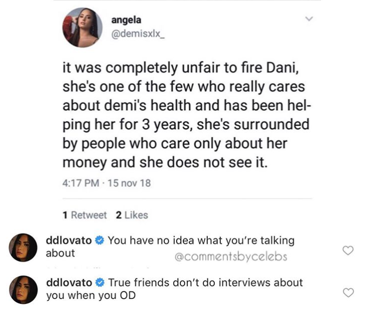 Screenshot_2018-11-19 Demi Lovato hits back at fan who called her team rotten for firing trainer